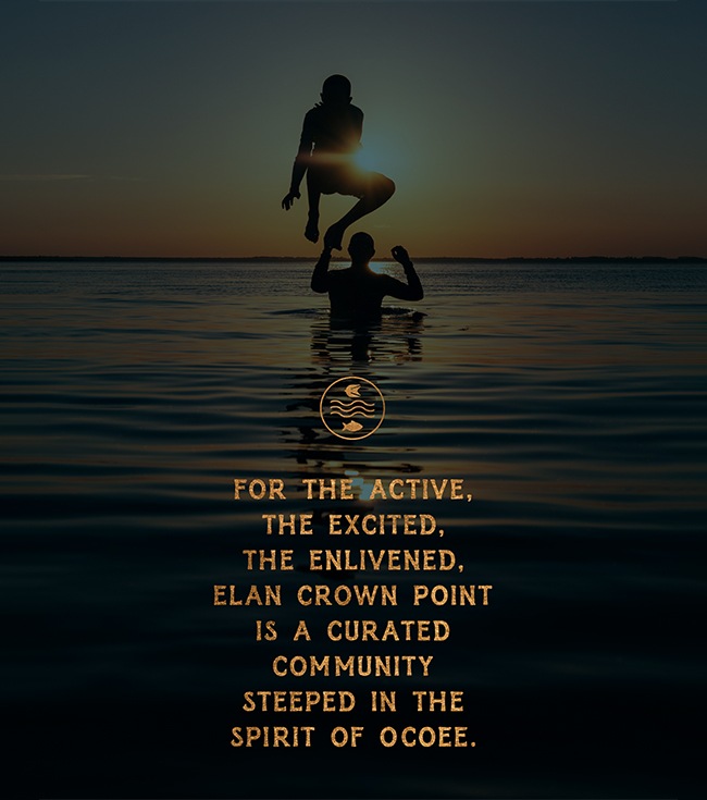 A person in the ocean and another person jumping above into the ocean with a sunset in the background and a phrase that says, 